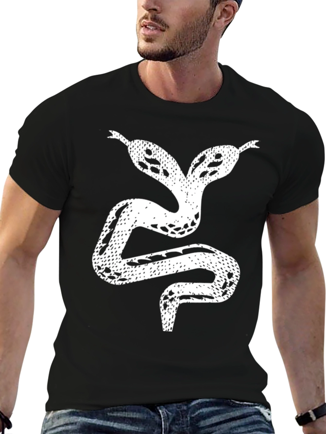 Two-Headed Snake Graphic Tee - Black Cotton T-Shirt