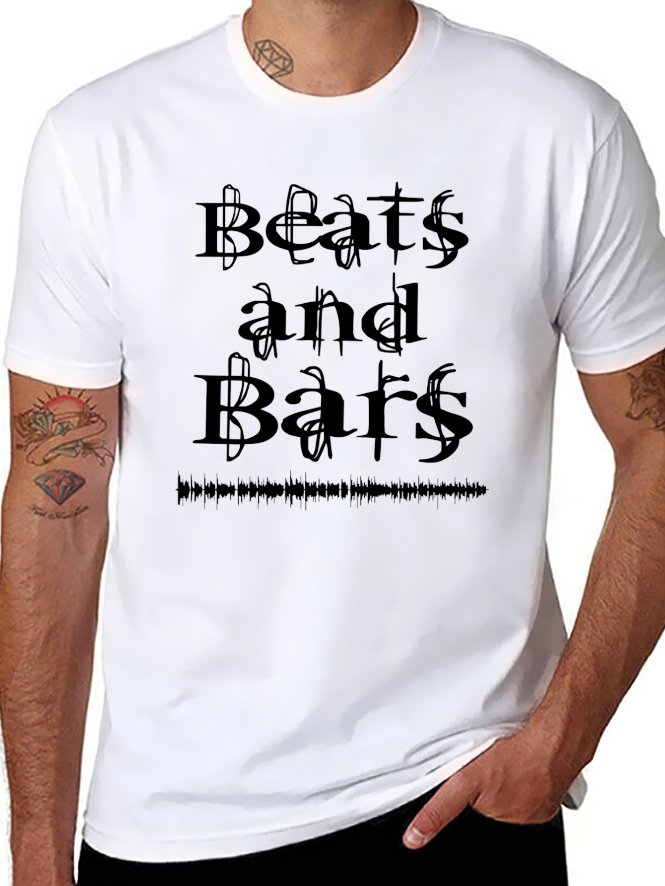 Beats and Bars Graphic Tee - Black Crewneck