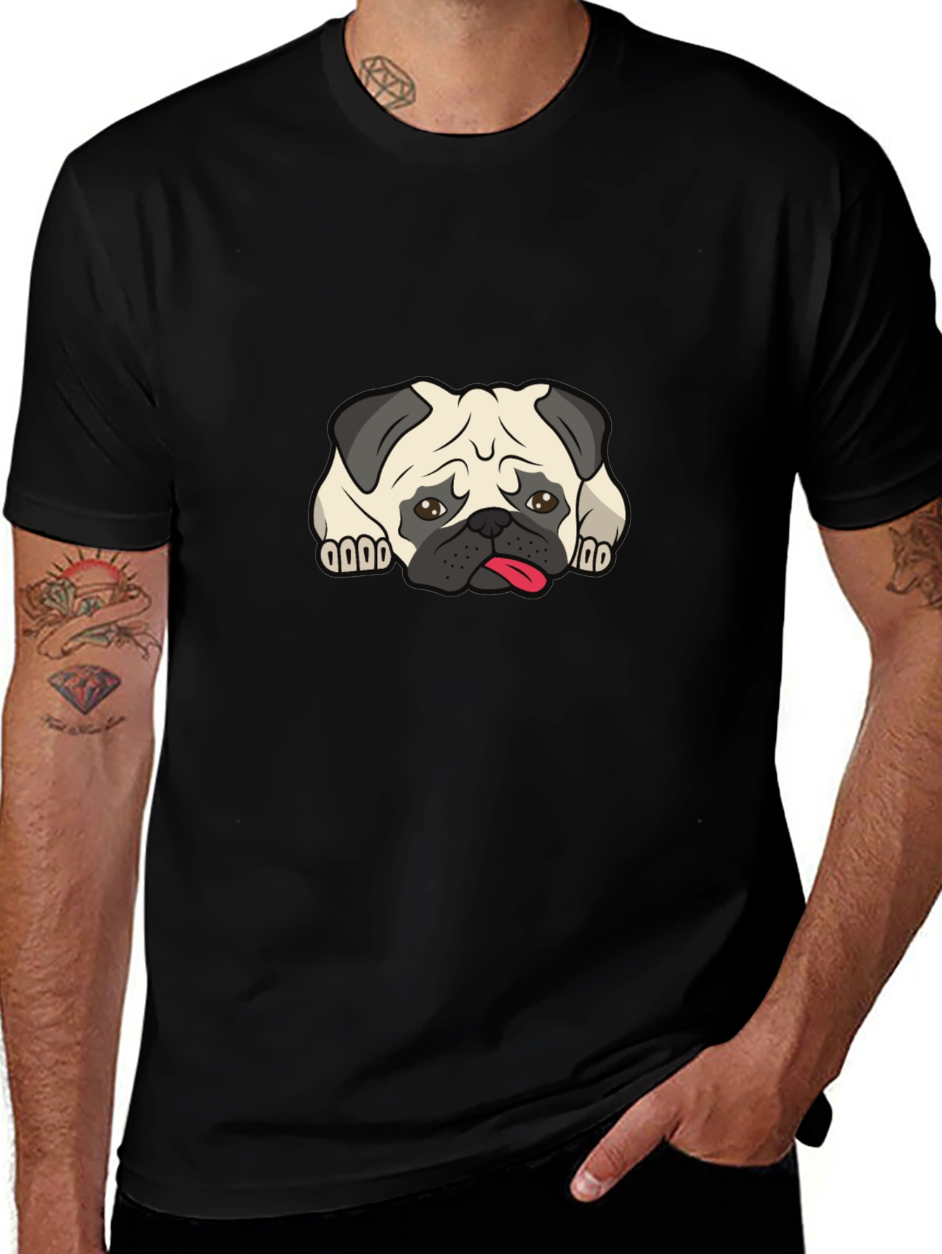 Pug Graphic Black T-Shirt - Mens Casual Tee
