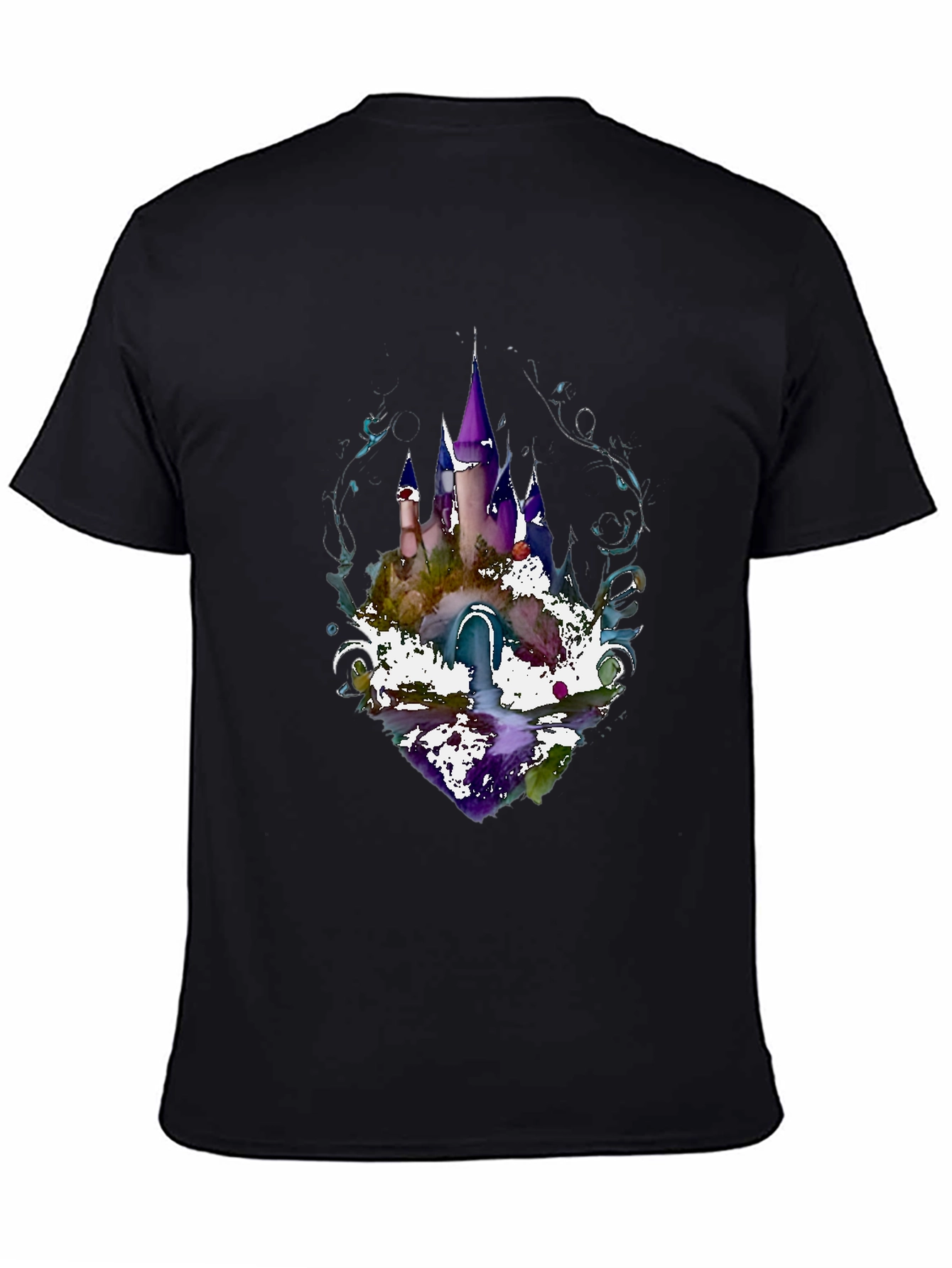 Watercolor Castle Graphic Tee - Mens Black Shirt