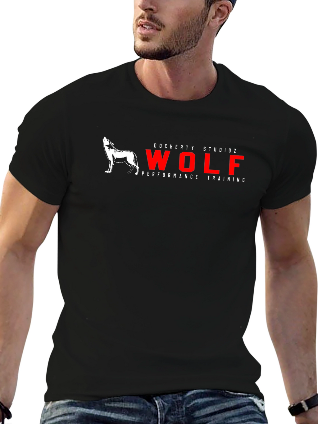 Mens Black Wolf Performance Training Graphic T-Shirt