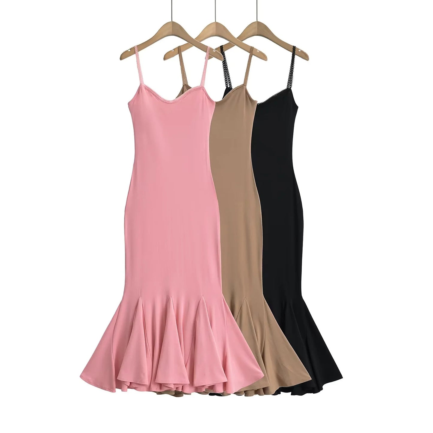Lace-spliced camisole dress