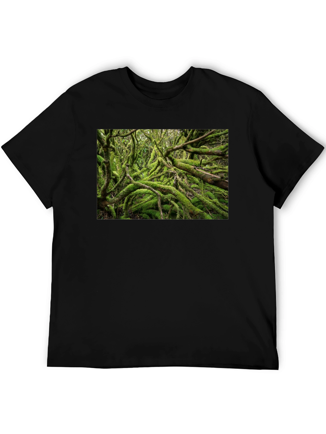 Mossy Forest Print Black T-Shirt