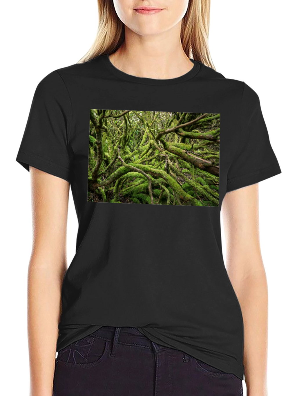 Mossy Forest Print Black T-Shirt