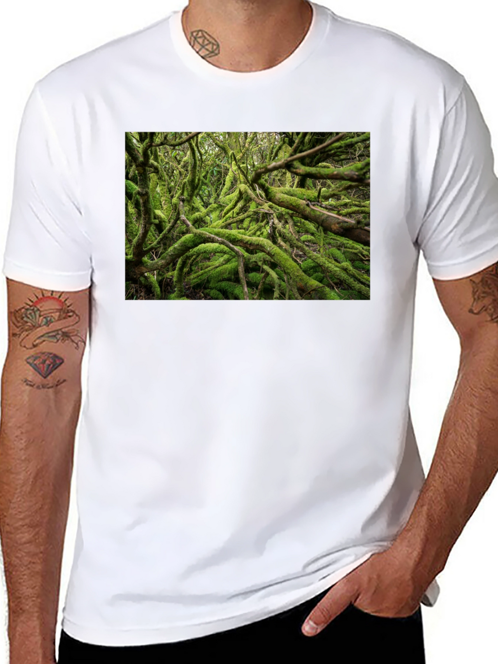 Mossy Forest Print Black T-Shirt