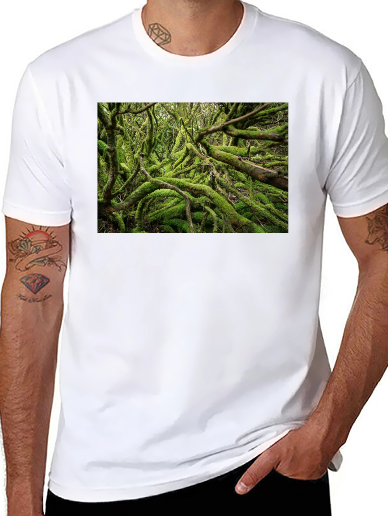 Mossy Forest Print Black T-Shirt