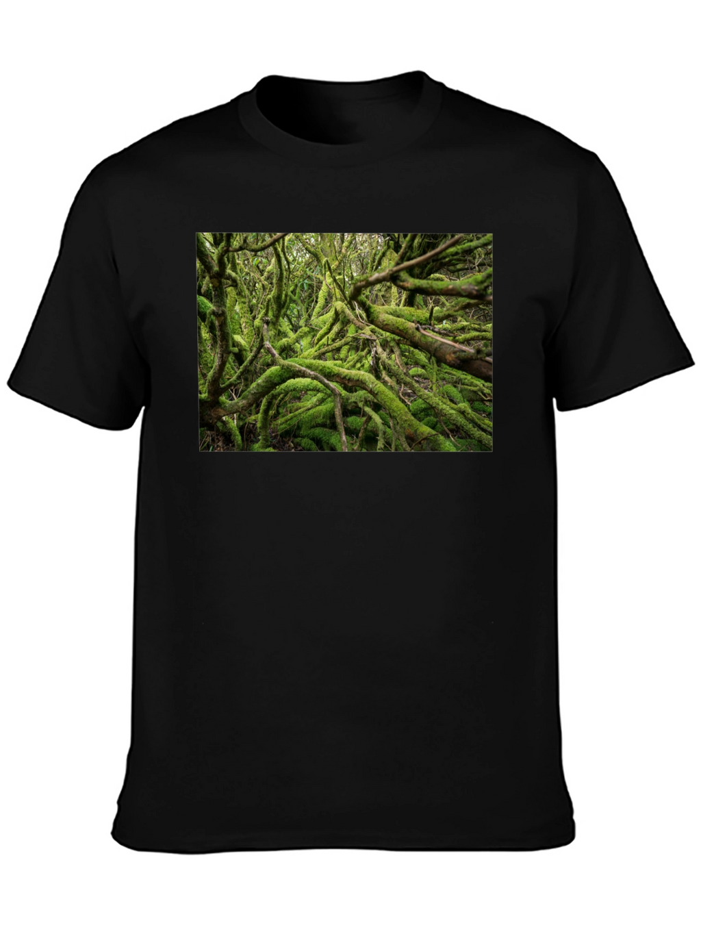 Mossy Forest Print Black T-Shirt