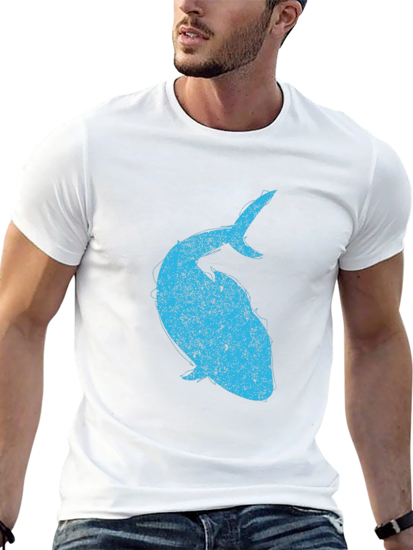 Mens Black T-Shirt with Blue Whale Graphic