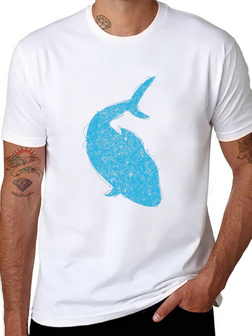 Mens Black T-Shirt with Blue Whale Graphic
