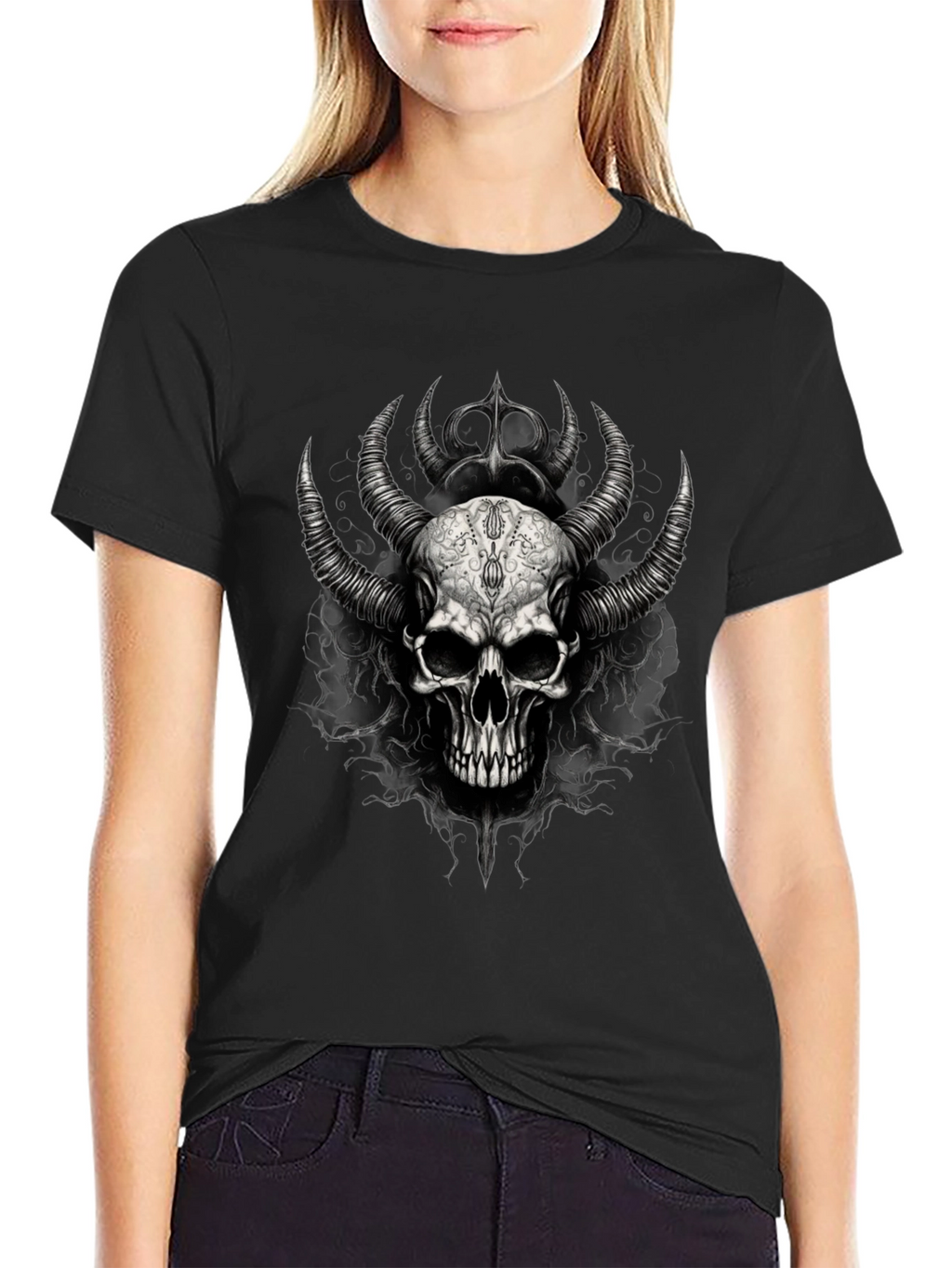 Skull & Horns Graphic Black Tee
