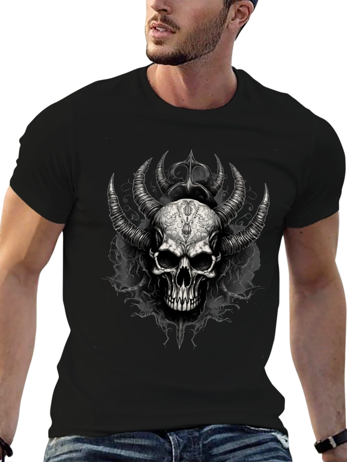 Skull & Horns Graphic Black Tee