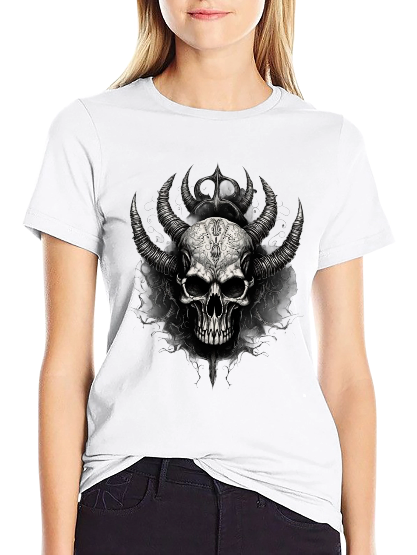Skull & Horns Graphic Black Tee