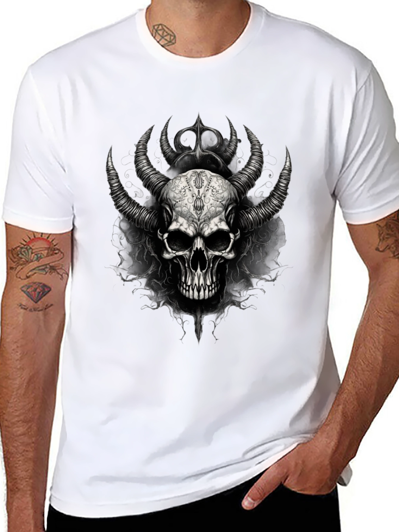 Skull & Horns Graphic Black Tee