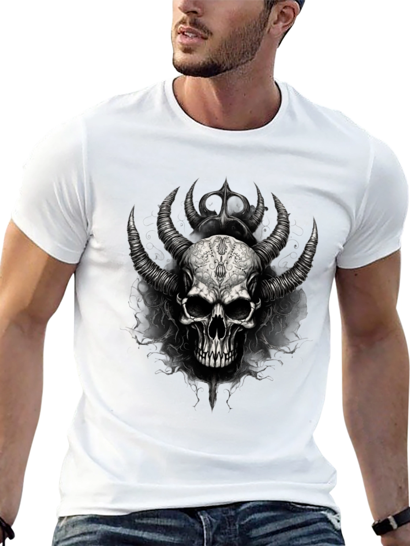 Skull & Horns Graphic Black Tee