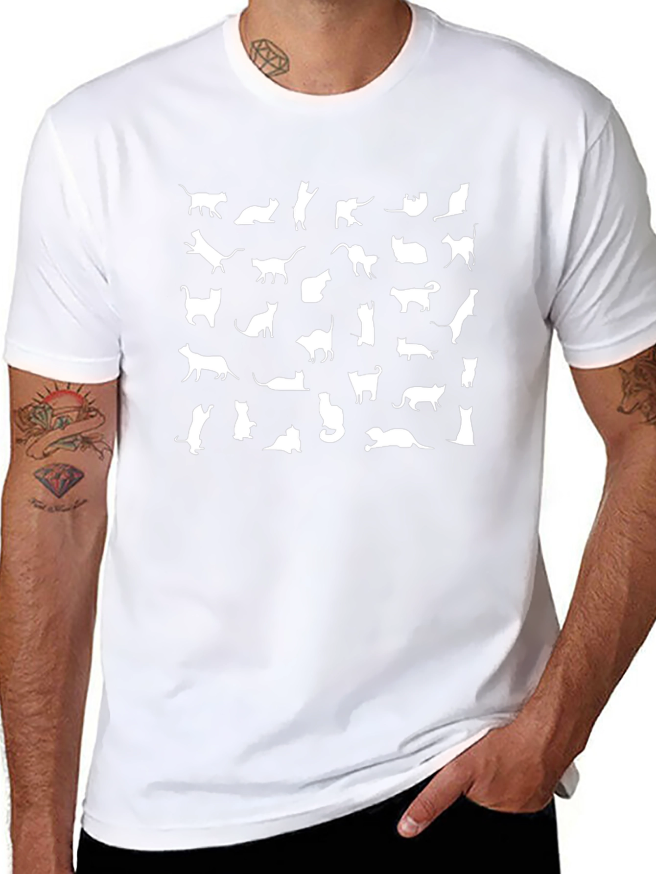 Mens Black Cat Silhouette Graphic T-Shirt