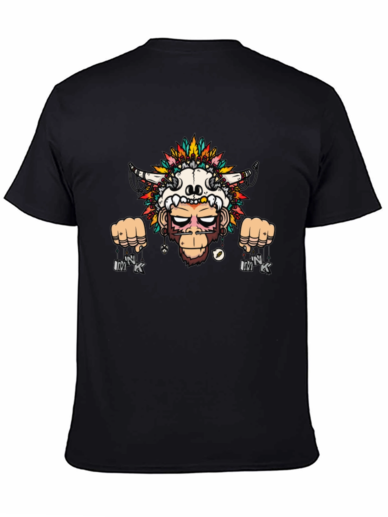 Monkey Skull Headdress Graphic Tee - Black