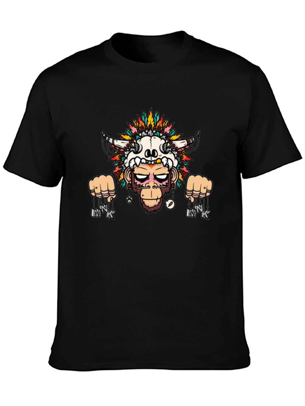 Monkey Skull Headdress Graphic Tee - Black
