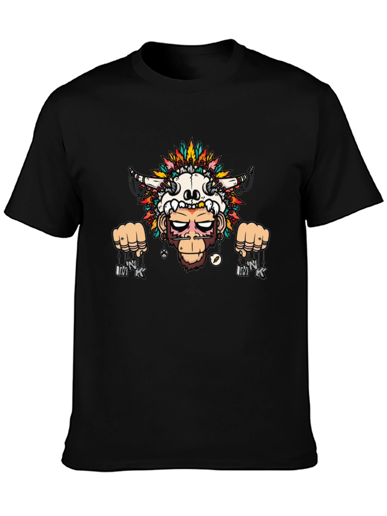 Monkey Skull Headdress Graphic Tee - Black