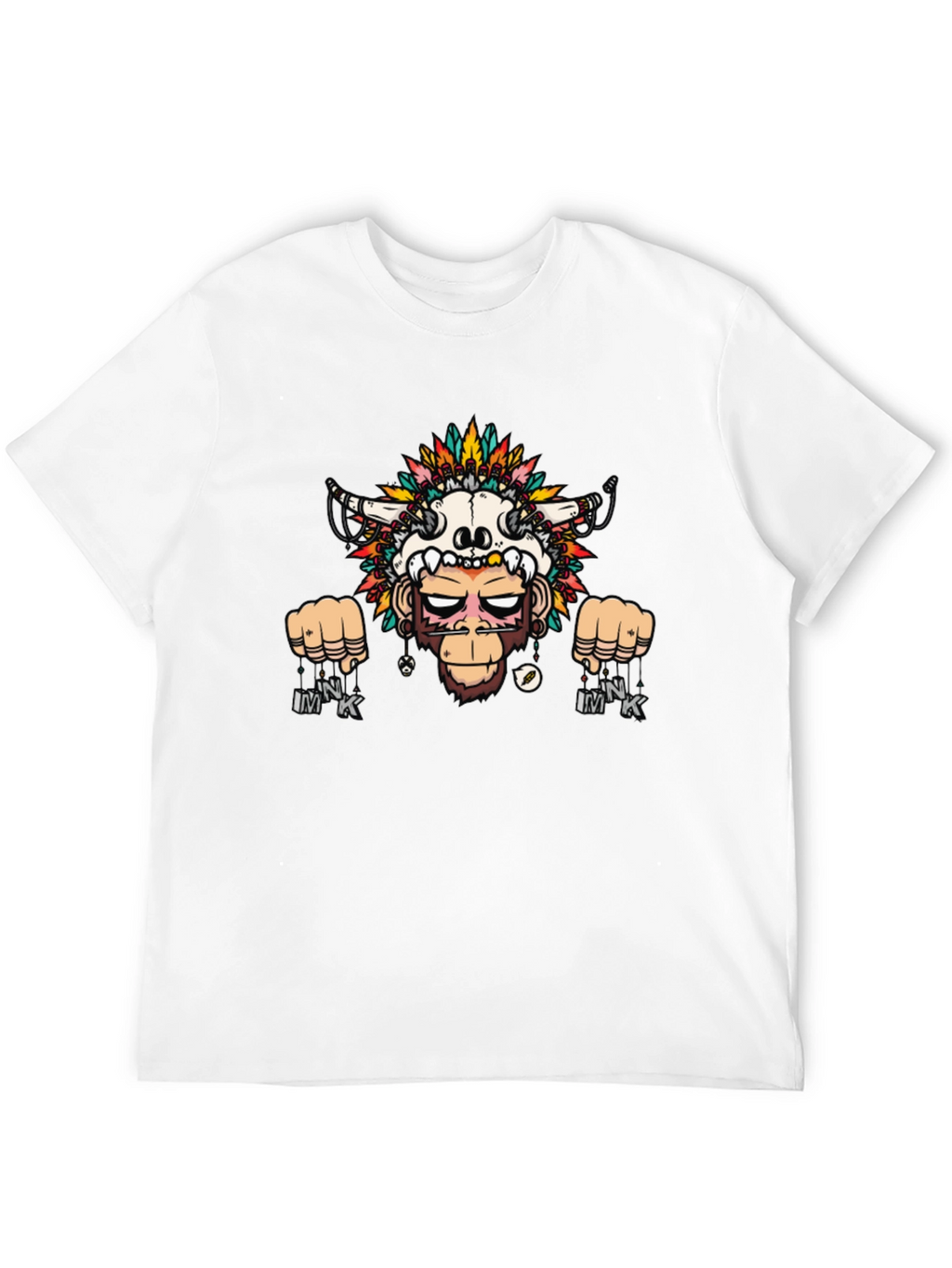 Monkey Skull Headdress Graphic Tee - Black