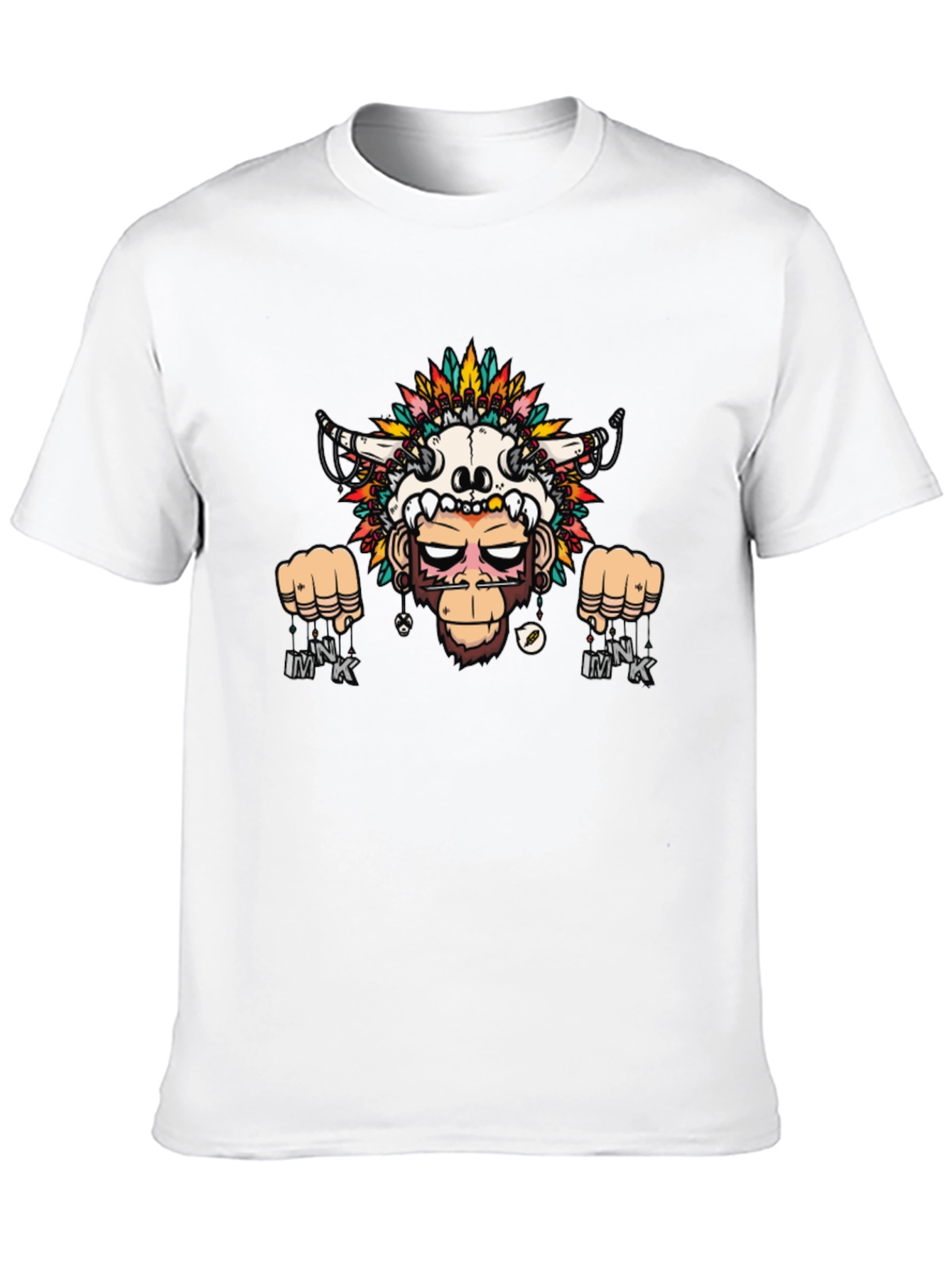 Monkey Skull Headdress Graphic Tee - Black