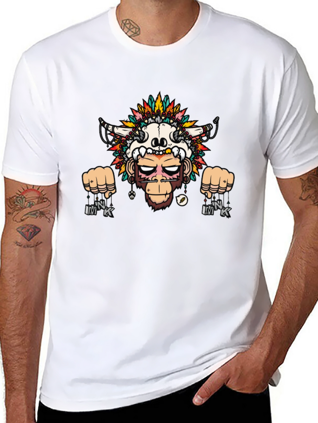 Monkey Skull Headdress Graphic Tee - Black