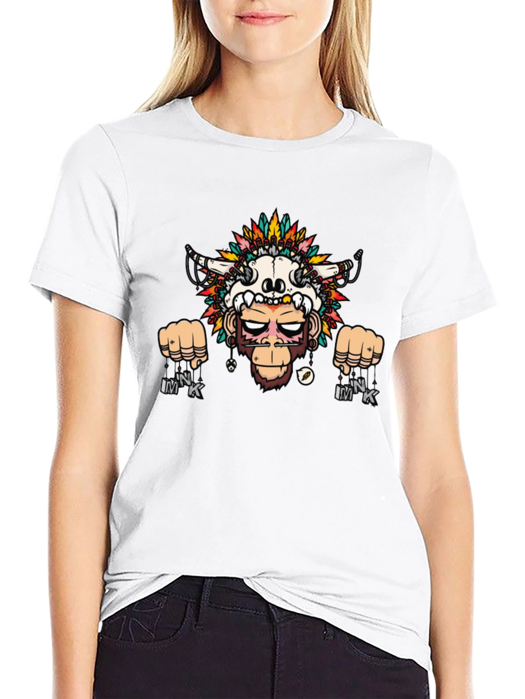 Monkey Skull Headdress Graphic Tee - Black
