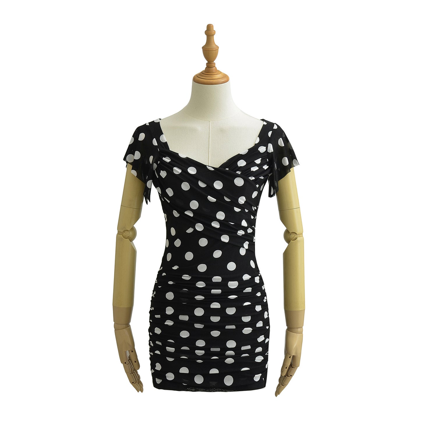 Polka dot mesh flying sleeves A-line skirt