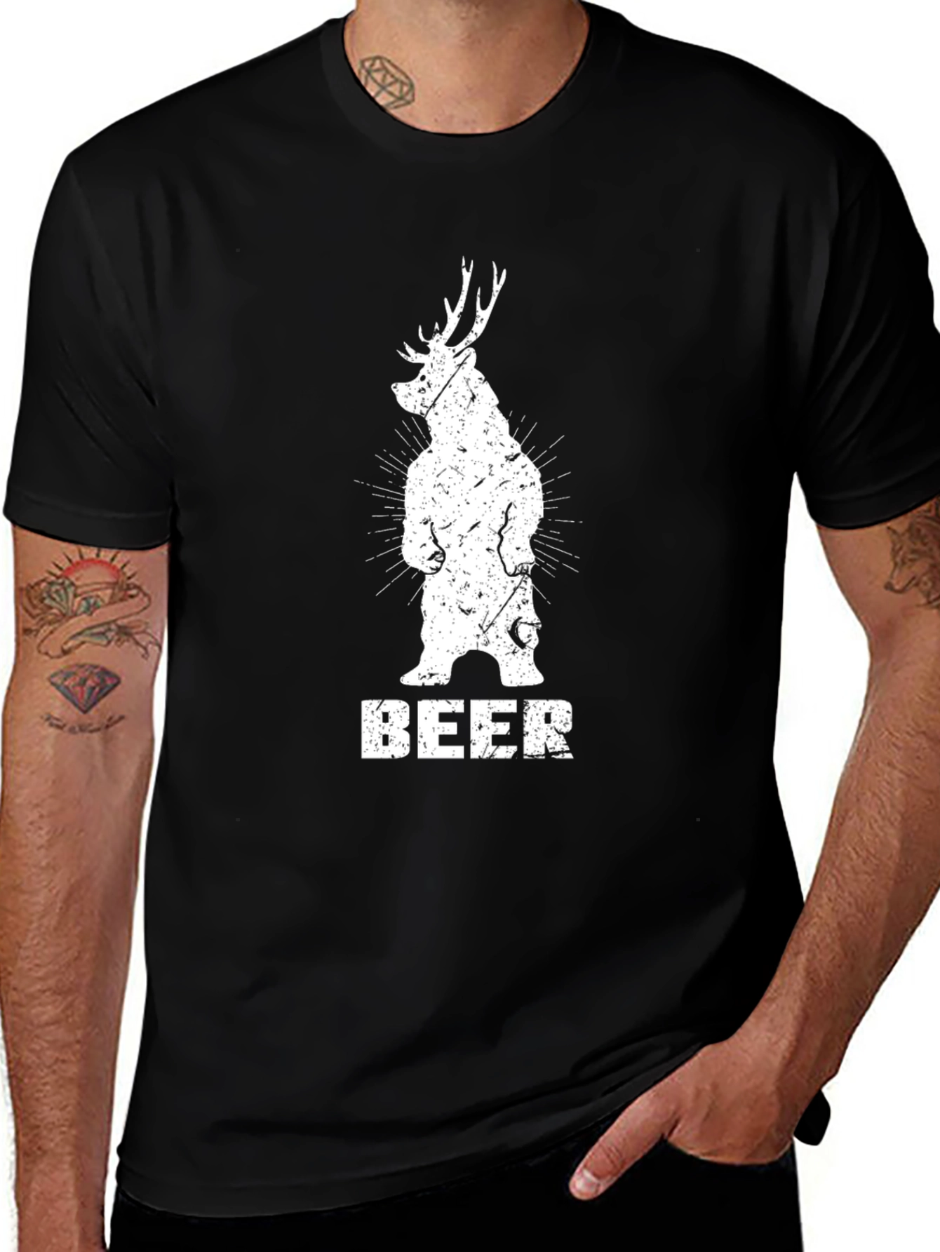Bear Deer Beer Graphic Tee - Black