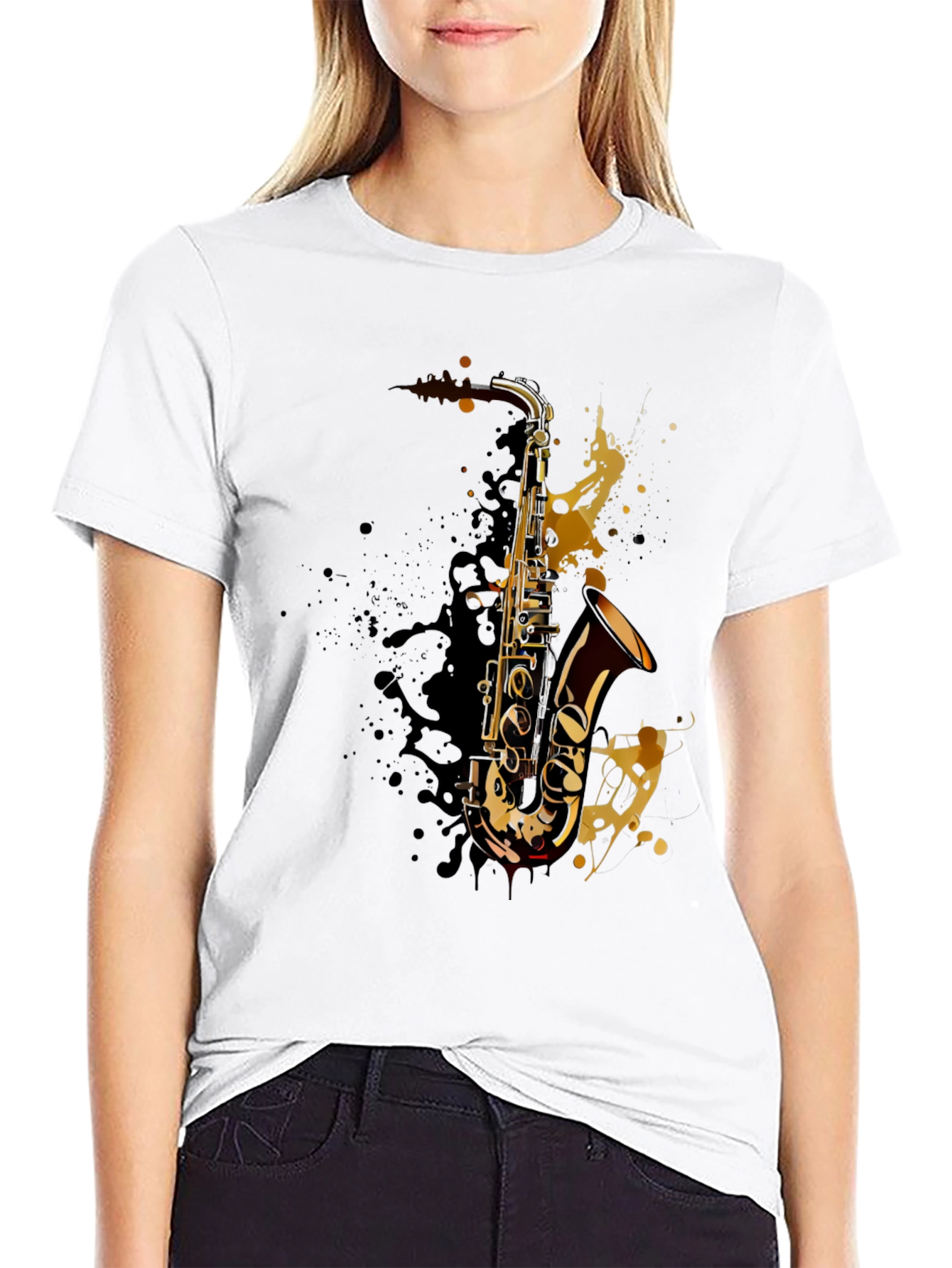 Saxophone Splash Graphic T-Shirt - Music Lover Tee