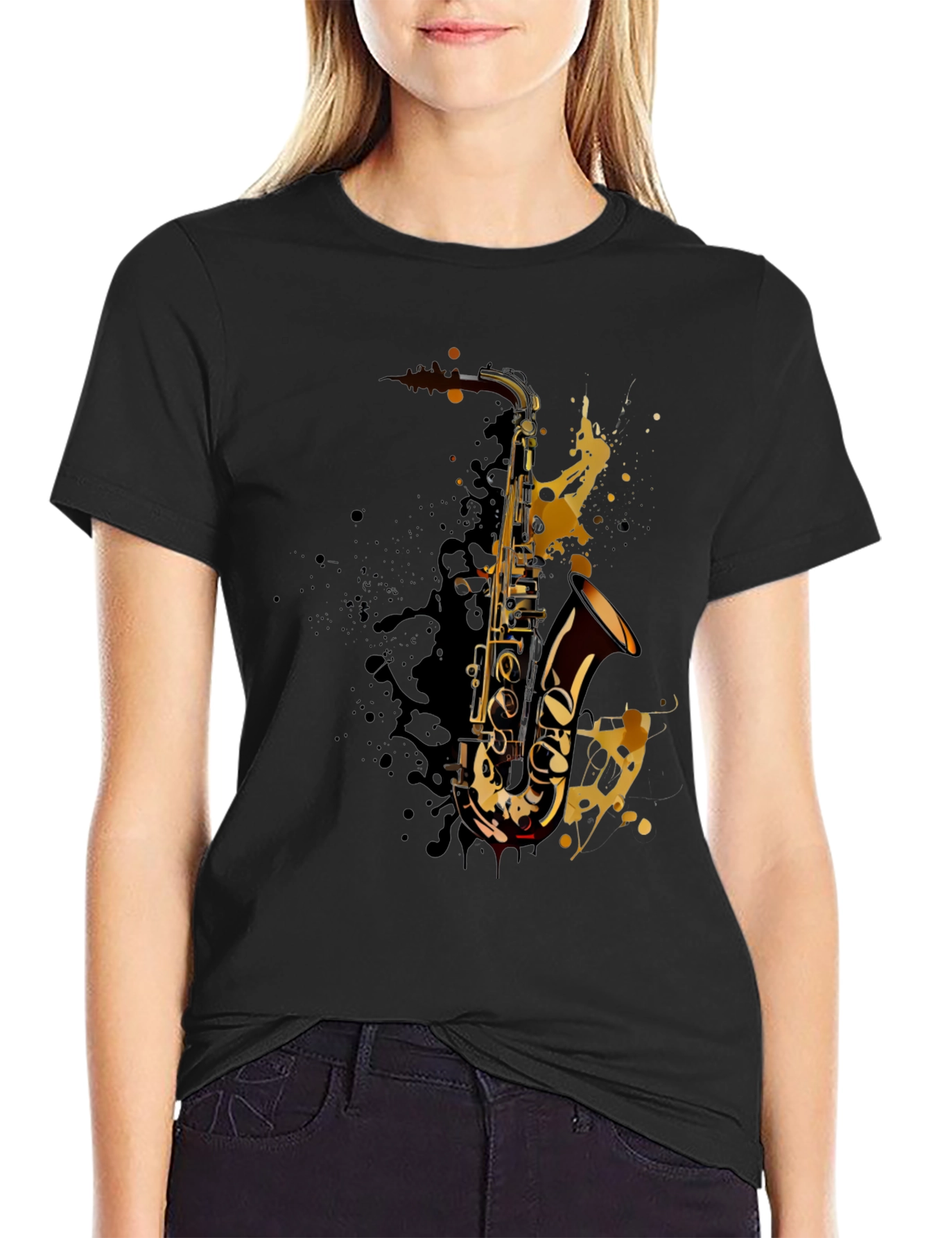 Saxophone Splash Graphic T-Shirt - Music Lover Tee