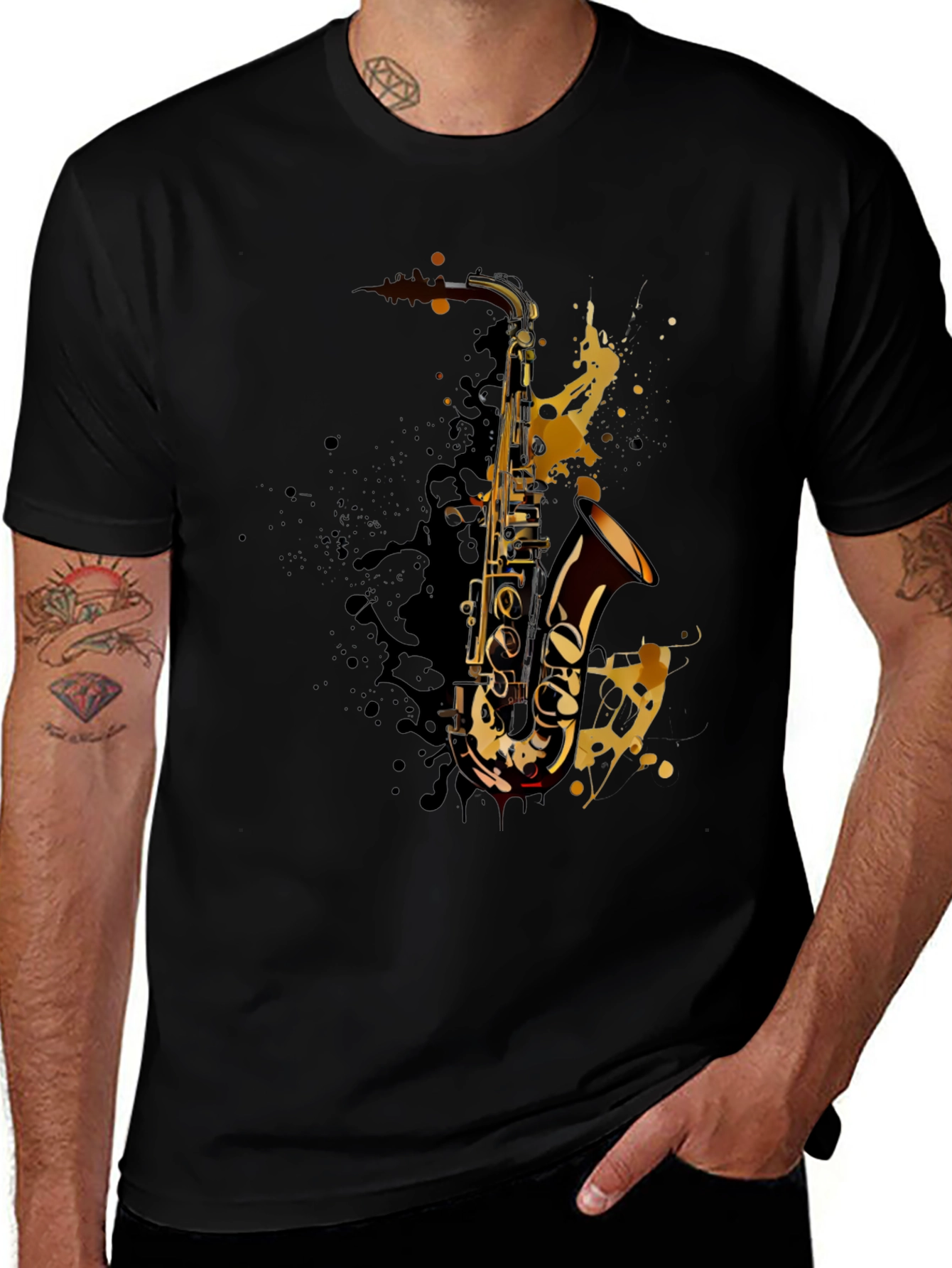 Saxophone Splash Graphic T-Shirt - Music Lover Tee