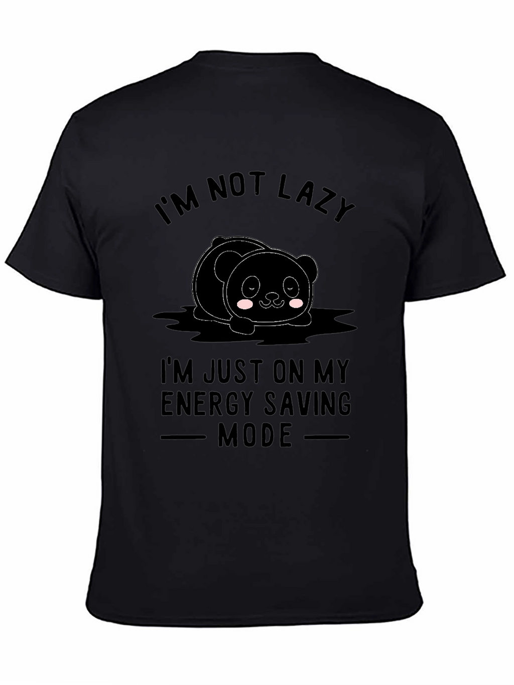 Funny Lazy Panda Energy Saving Mode Black T-Shirt