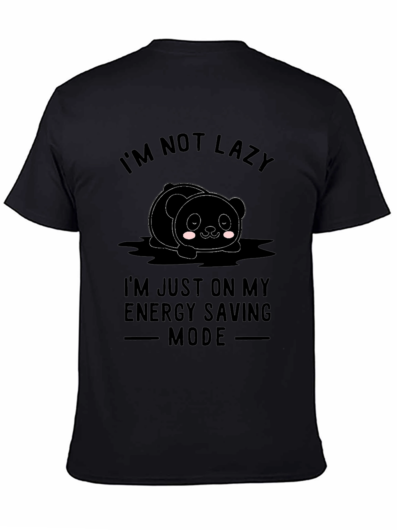 Funny Lazy Panda Energy Saving Mode Black T-Shirt