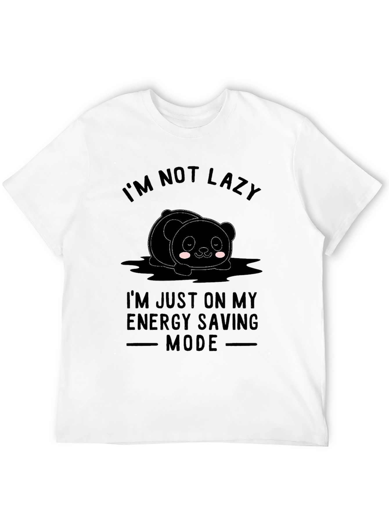 Funny Lazy Panda Energy Saving Mode Black T-Shirt