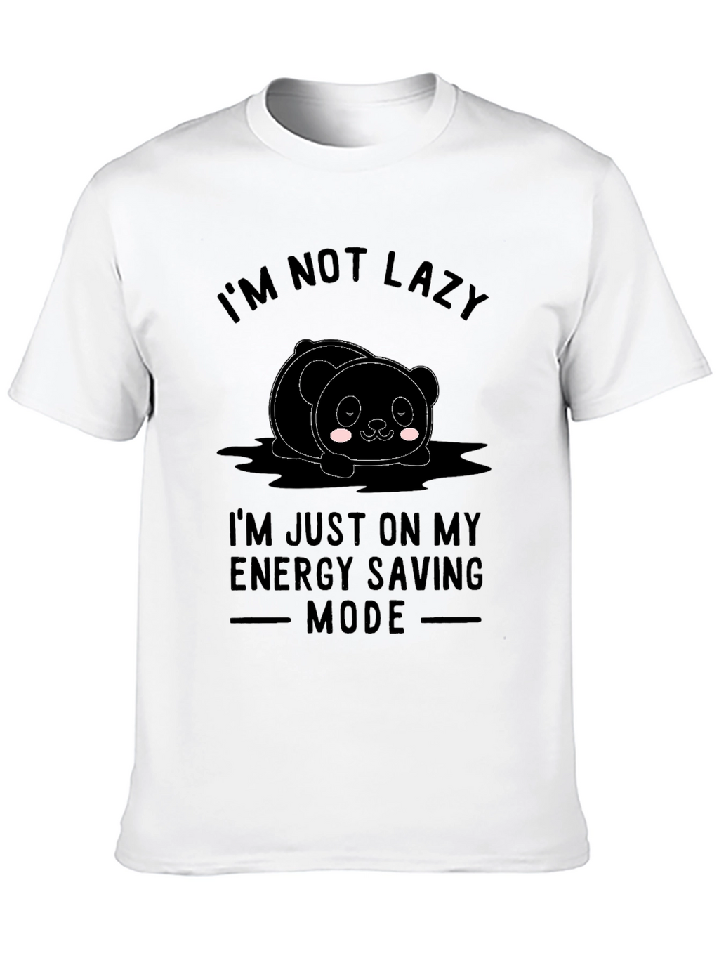 Funny Lazy Panda Energy Saving Mode Black T-Shirt