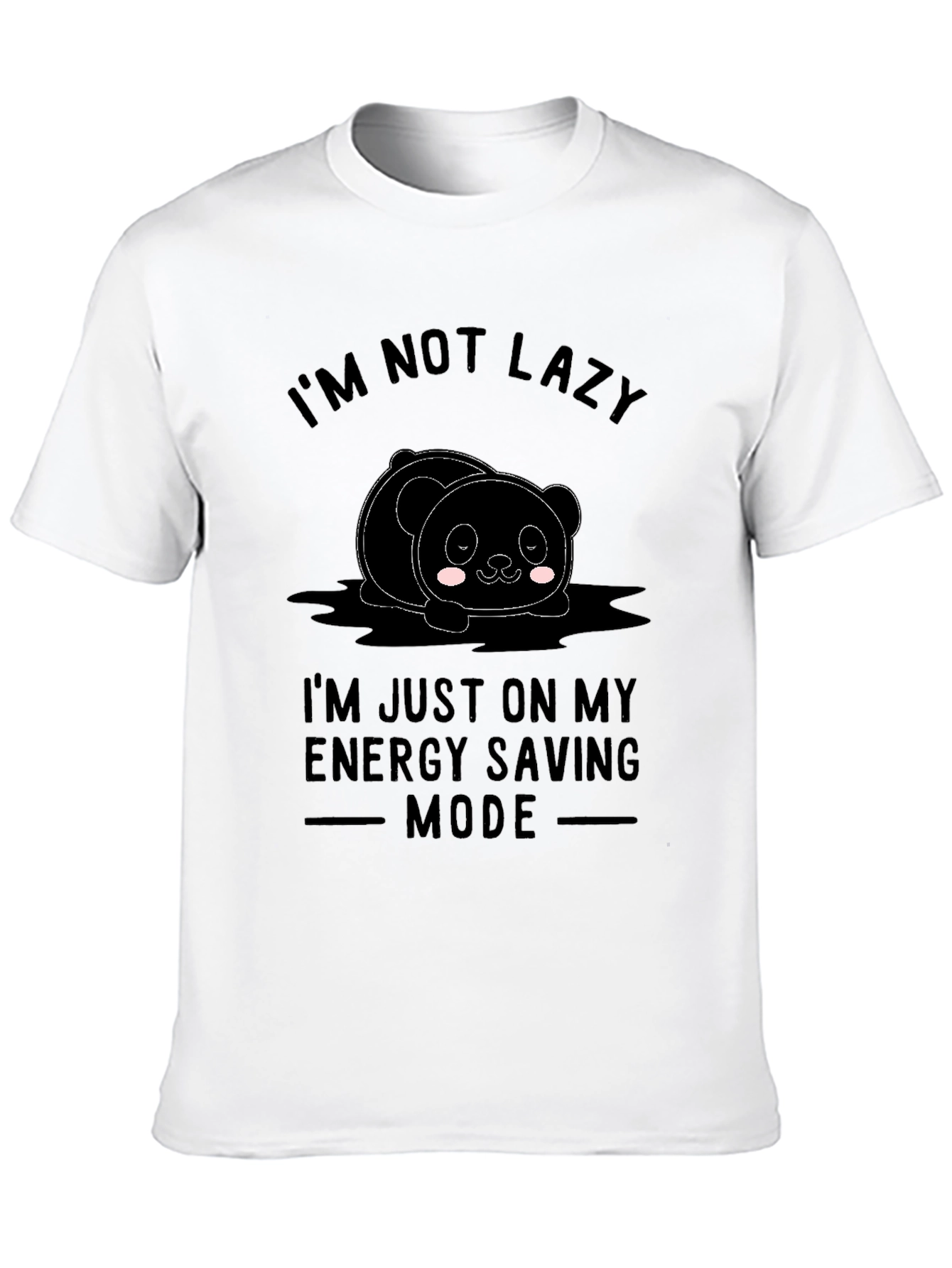 Funny Lazy Panda Energy Saving Mode Black T-Shirt