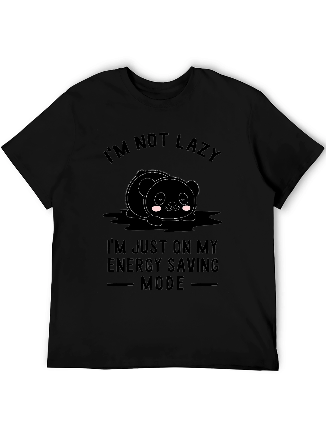 Funny Lazy Panda Energy Saving Mode Black T-Shirt