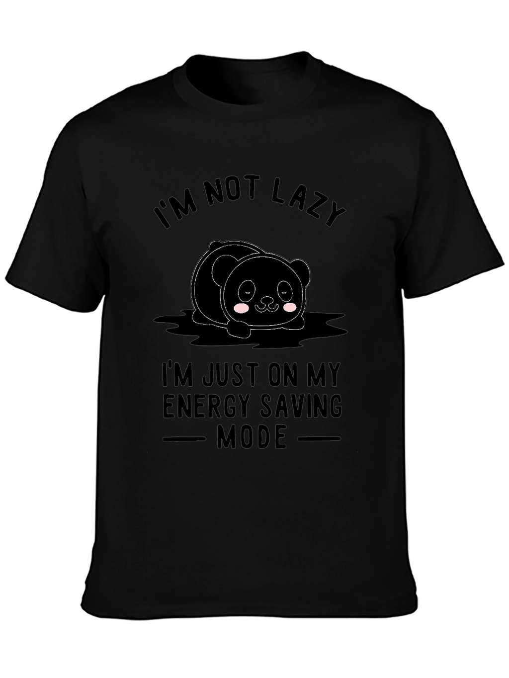 Funny Lazy Panda Energy Saving Mode Black T-Shirt