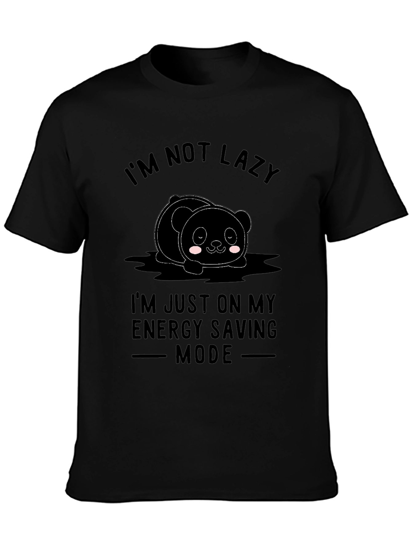 Funny Lazy Panda Energy Saving Mode Black T-Shirt