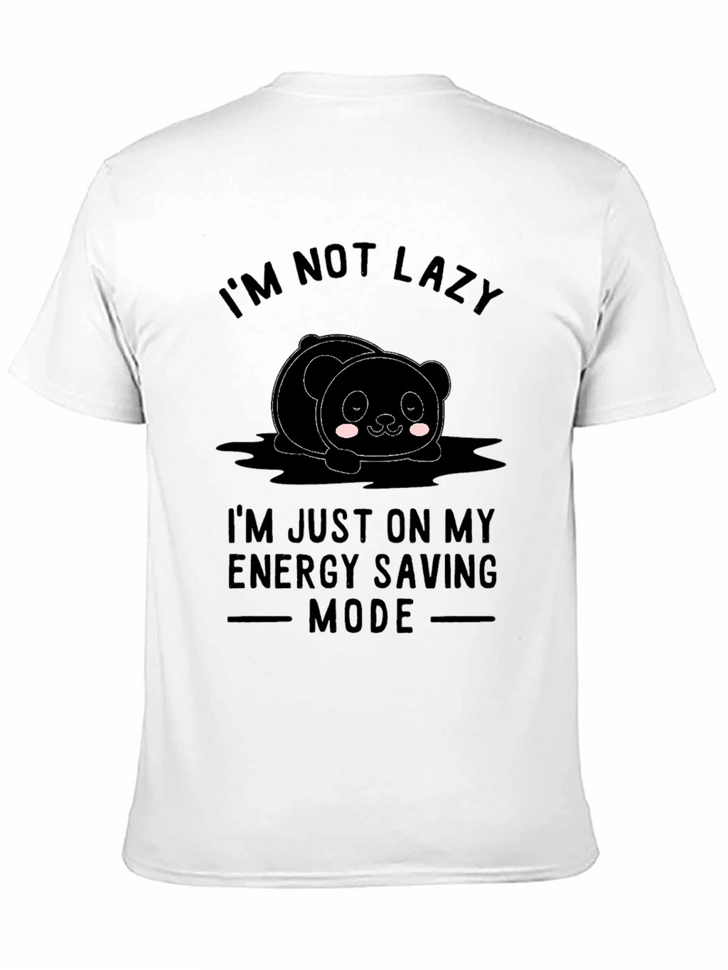 Funny Lazy Panda Energy Saving Mode Black T-Shirt