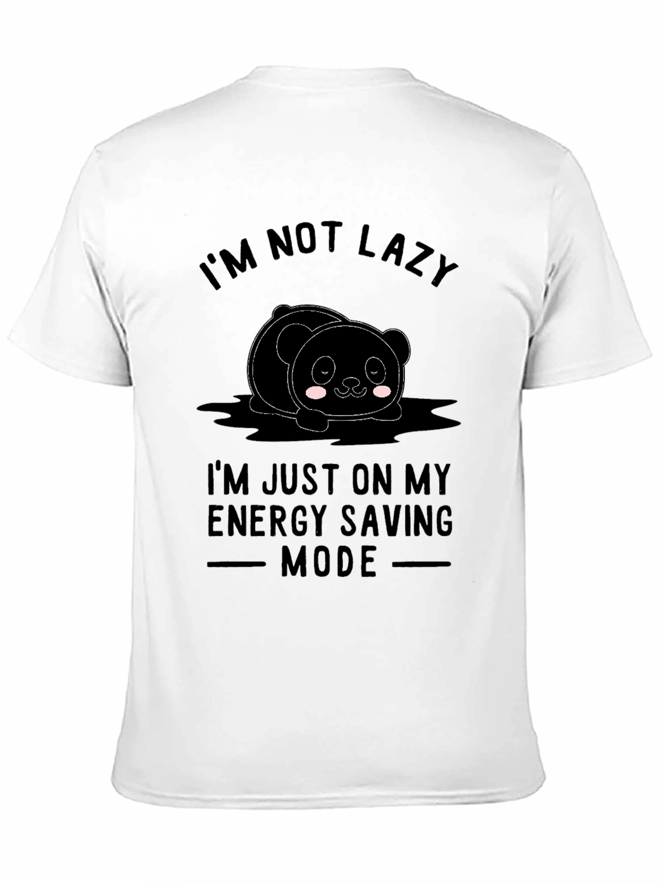 Funny Lazy Panda Energy Saving Mode Black T-Shirt