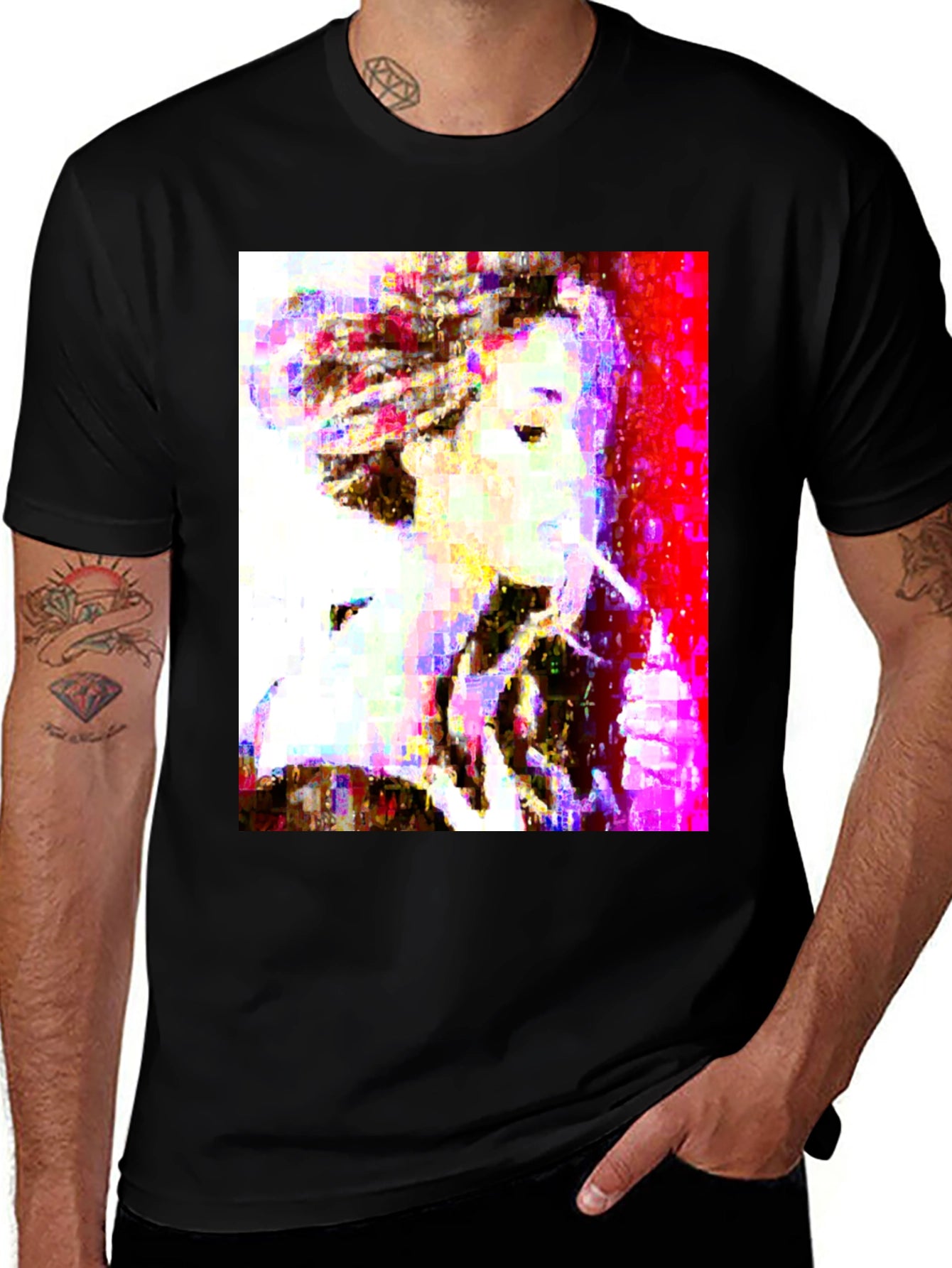 Abstract Pixel Portrait Black T-Shirt