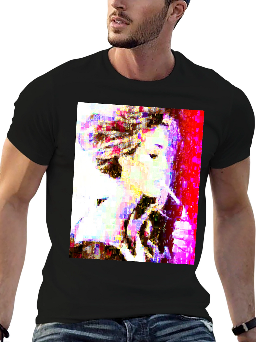 Abstract Pixel Portrait Black T-Shirt