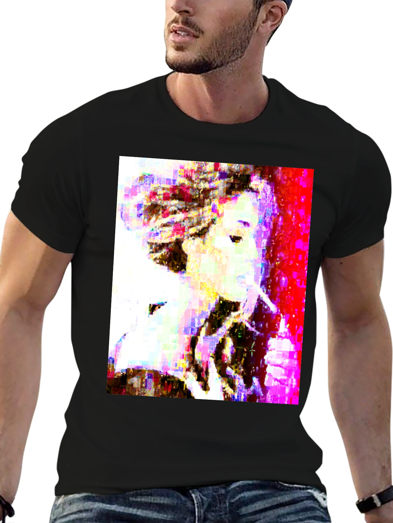 Abstract Pixel Portrait Black T-Shirt