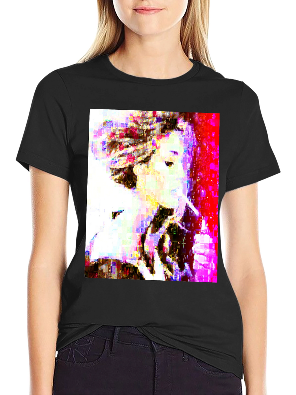 Abstract Pixel Portrait Black T-Shirt