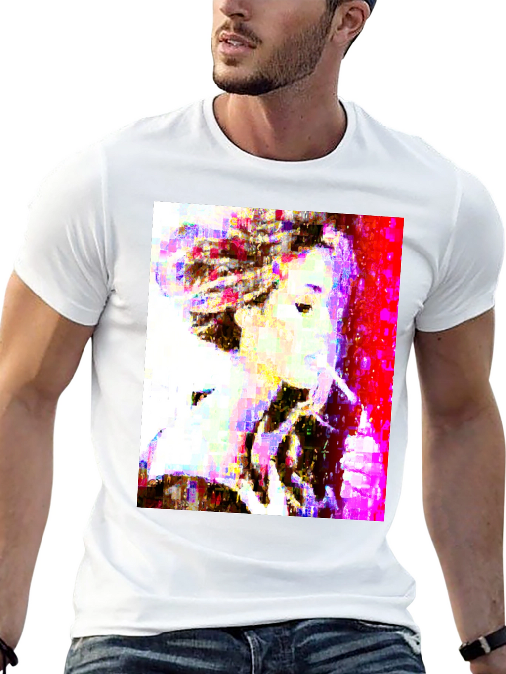 Abstract Pixel Portrait Black T-Shirt