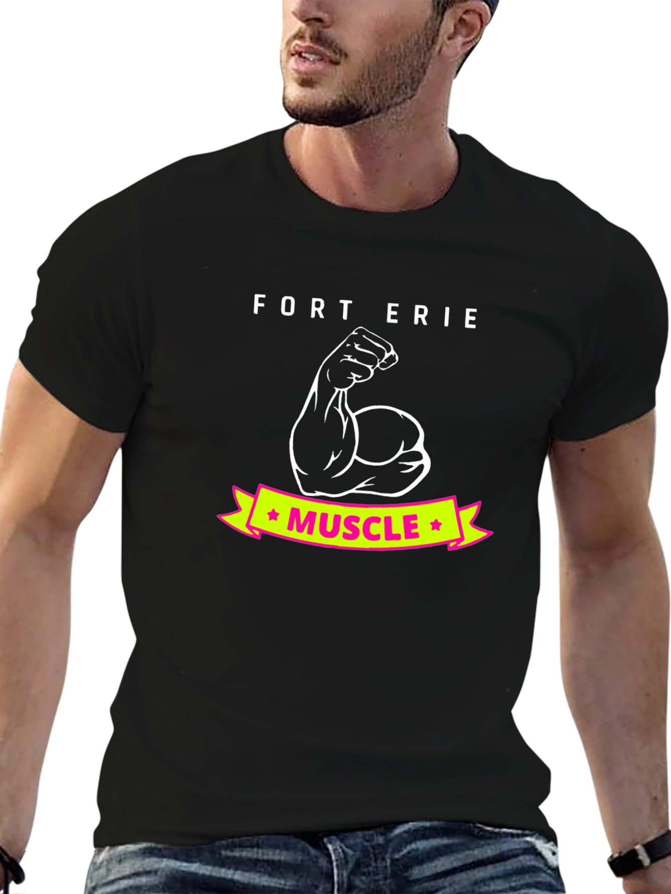 Fort Erie Muscle Tee - Black Cotton Graphic T-Shirt