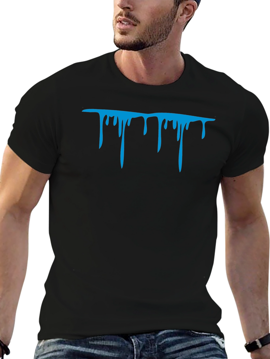 Blue Drip Graphic Black T-Shirt