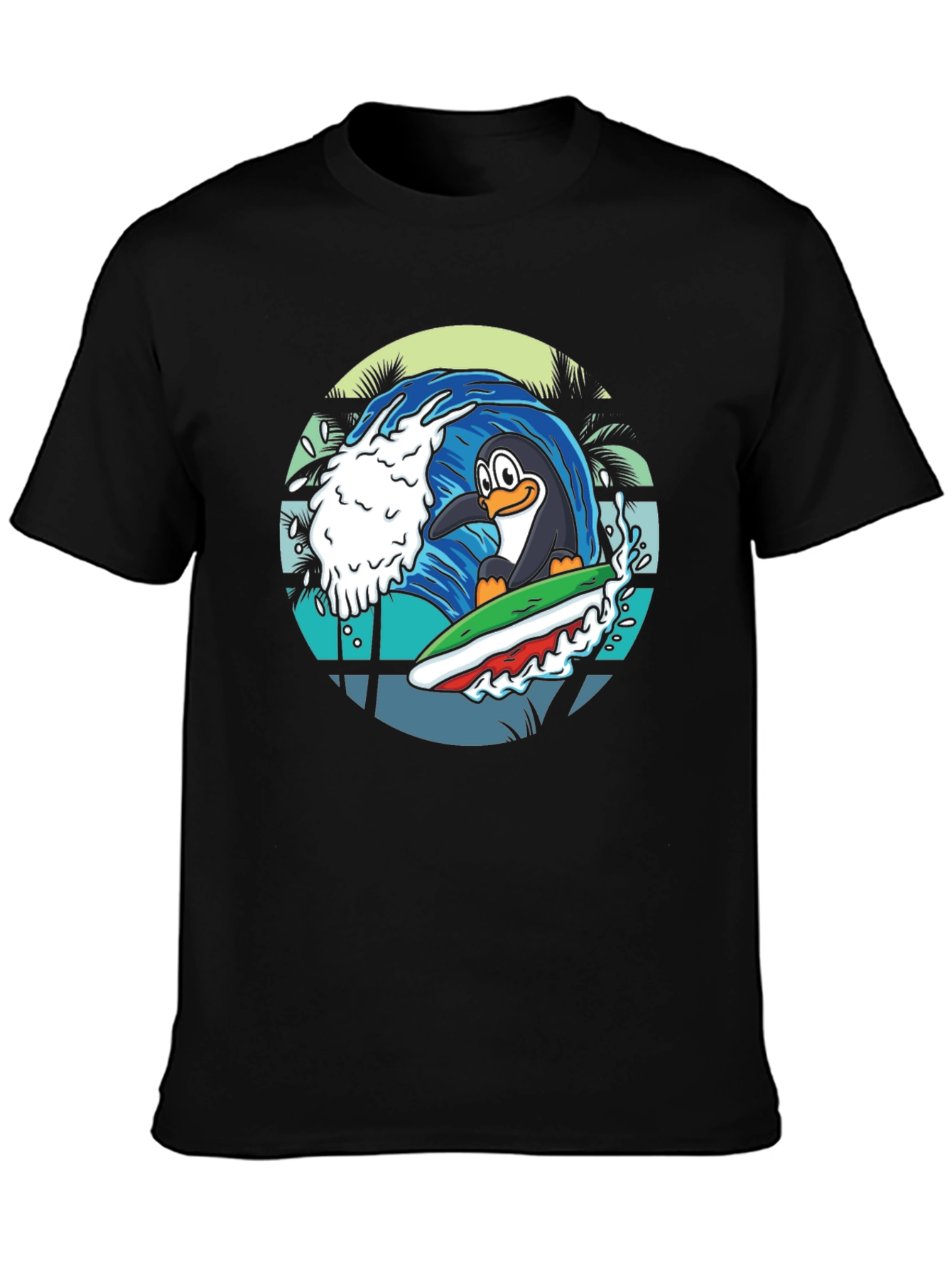Surfing Penguin Graphic Tee - Black
