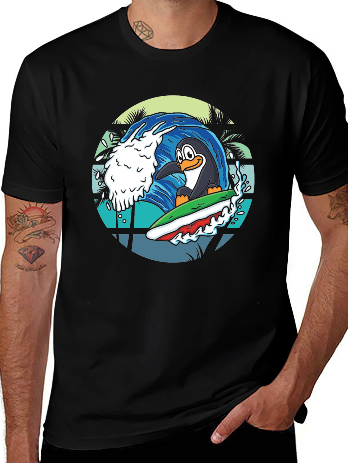Surfing Penguin Graphic Tee - Black
